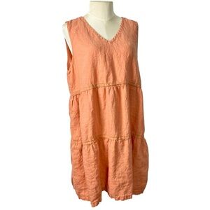 Lucky Brand 100% Linen sleeveless tiered mini dress peach Size XL